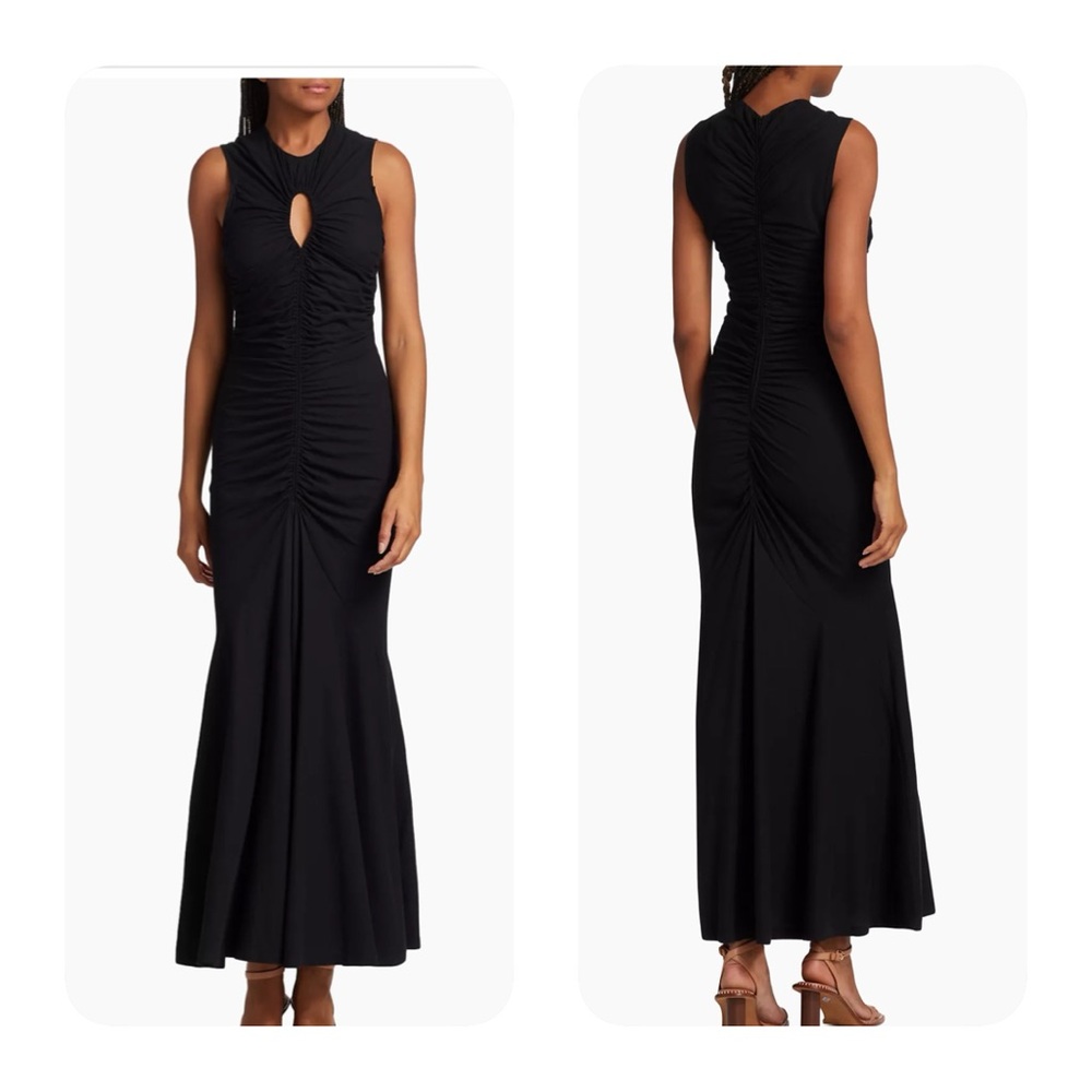 Ulla Johnson Black Ruched Maxi Dress with Keyhole